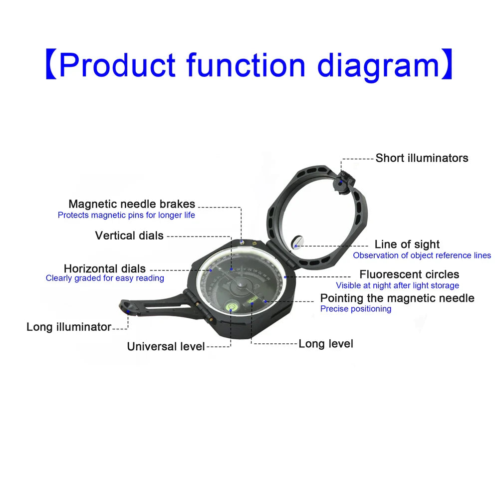 High-Accuracy Geological Field Compass with Inclinometer for Orienteering & Survival
