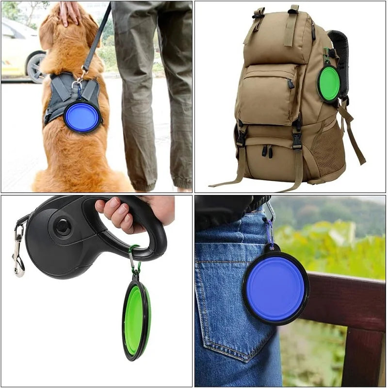 Collapsible Silicone Pet Travel Bowl with Bottle & Carabiner – 2-in-1 Food & Water Dispenser (350/650/1000 ml | 11.8/22/33.8 fl oz)